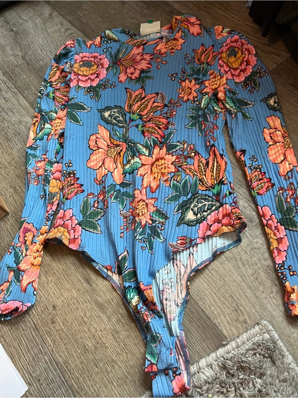 Farm Rio Puff Sleeve Printed Bodysuit, Size M